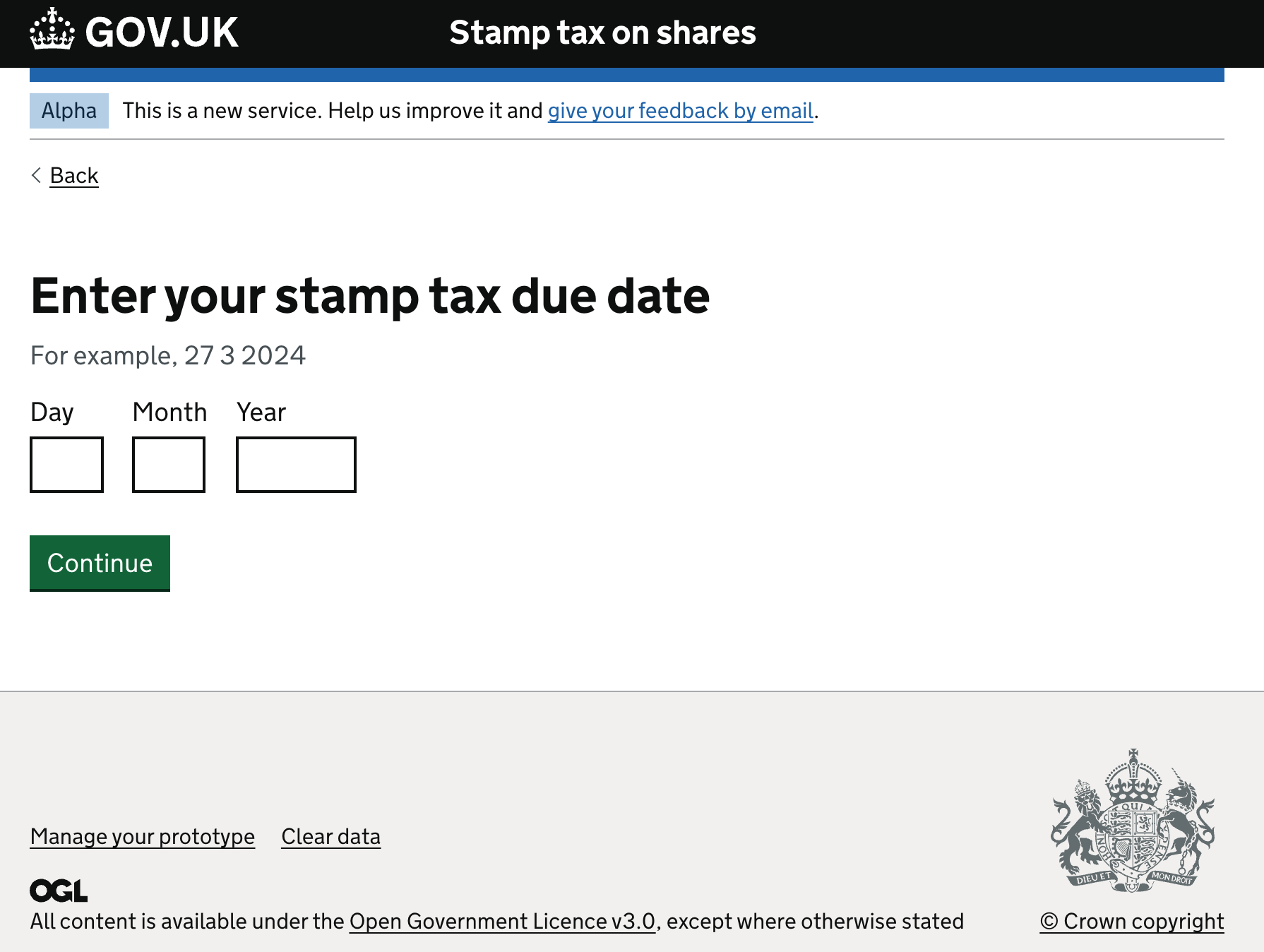 User enters tax date prototype  - website design by Martin Gray