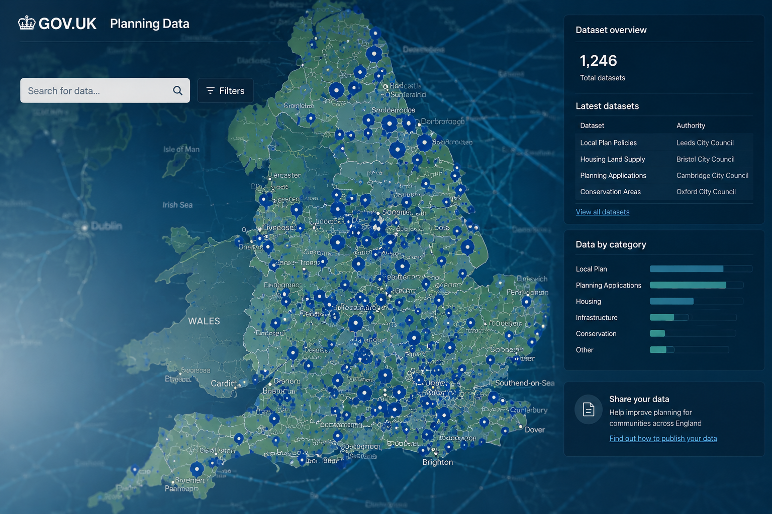 Planning Data GOV.UK platform interface